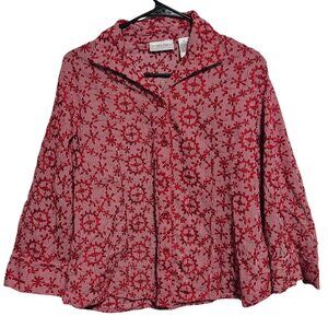 Drapers & Damons Button Up Blouse Womens Size Petite Large Red Striped Floral